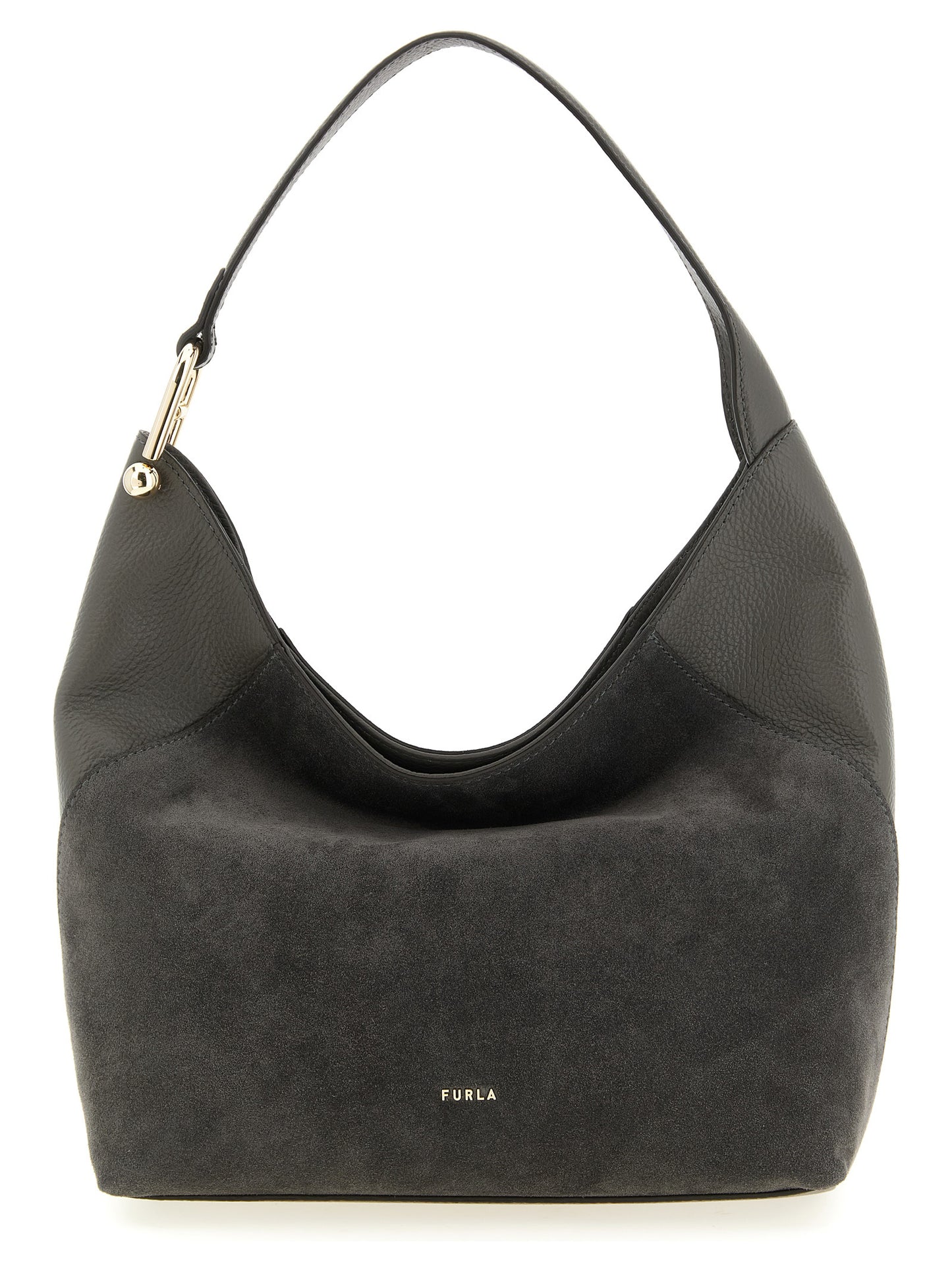 Medium Shoulder Bag by Furla for women in calfskin leather gray features a effortless sophistication silhouette, secured by a magnetic with ample and versatile shoulder-strap & handle for a effortless sophistication finish.