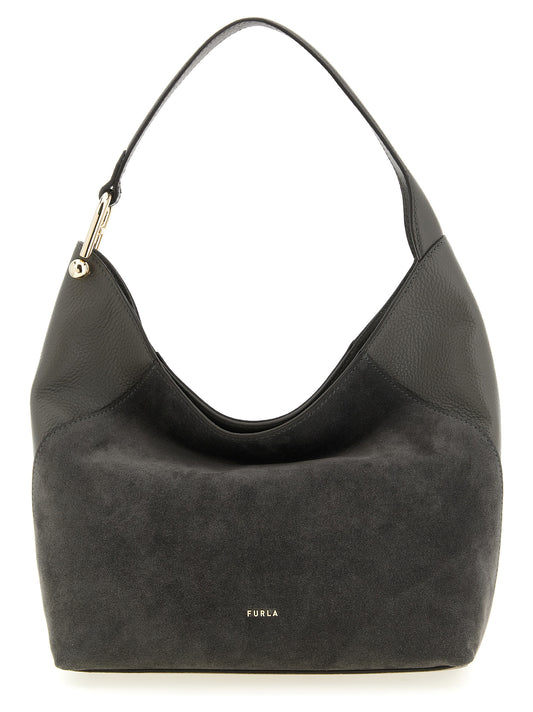 Medium Shoulder Bag by Furla for women in calfskin leather gray features a effortless sophistication silhouette, secured by a magnetic with ample and versatile shoulder-strap & handle for a effortless sophistication finish.