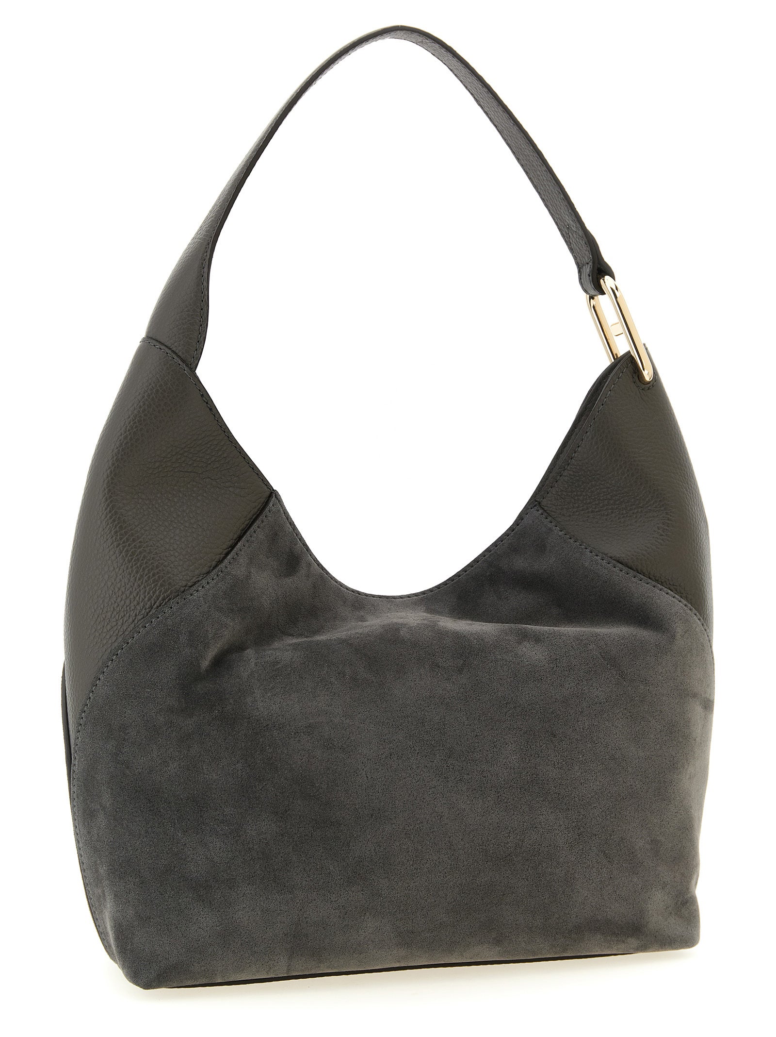 Medium Shoulder Bag by Furla for women in calfskin leather gray showcases a statuesque silhouette, artfully detailed with a secure magnetic, organized , and versatile shoulder-strap & handle for a statuesque look.