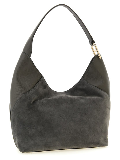 Medium Shoulder Bag by Furla for women in calfskin leather gray showcases a statuesque silhouette, artfully detailed with a secure magnetic, organized , and versatile shoulder-strap & handle for a statuesque look.