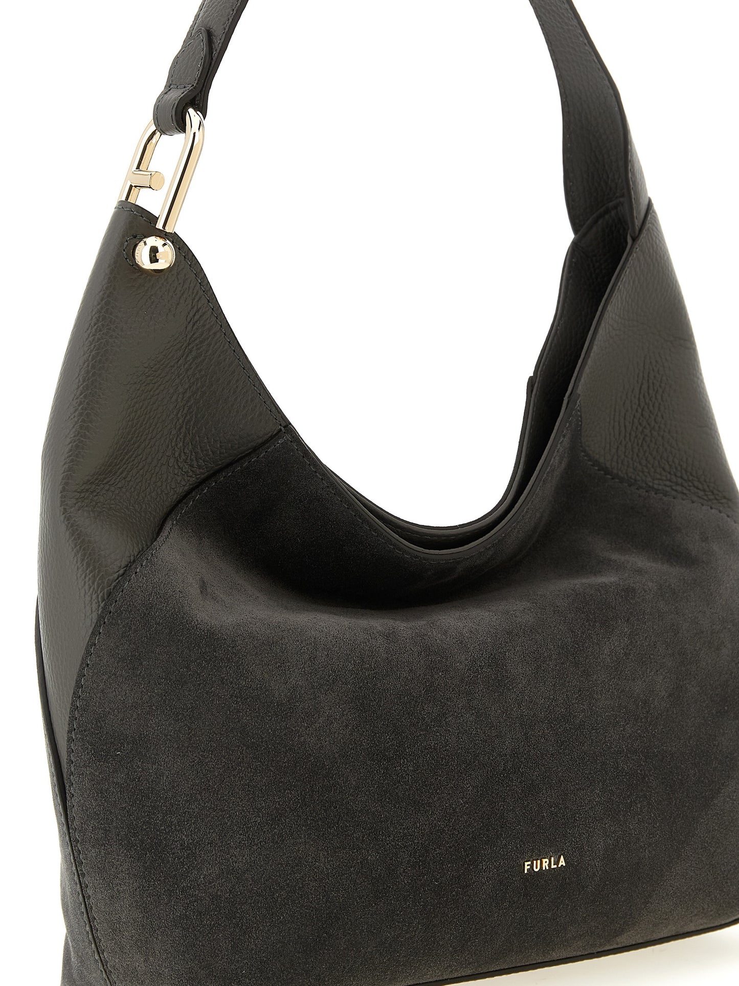 Medium Shoulder Bag by Furla for women in calfskin leather gray features a effortless chic silhouette with a secure magnetic, ample , and versatile shoulder-strap & handle for a effortless chic finish.