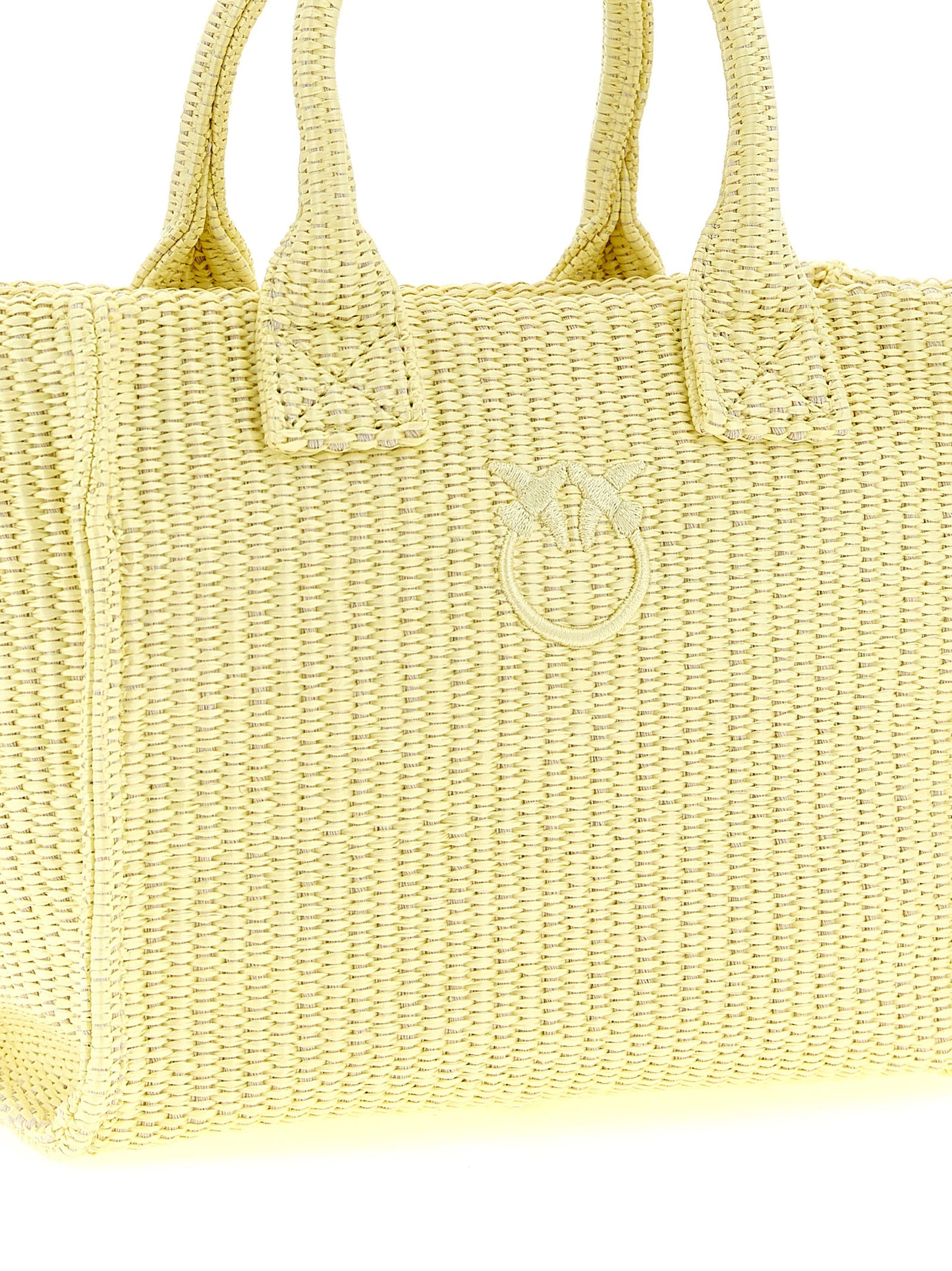 Mini Beach Shopper Tote Bag by PINKO for women in polyester polyurethane & polyethylene bicolour & yellow showcases a statuesque Love Birds Polyester Polyurethane & Polyethylene Mini Beach Shopper Tote Bag design, featuring a secure zipper, ample , and versatile handle for a statuesque finish.