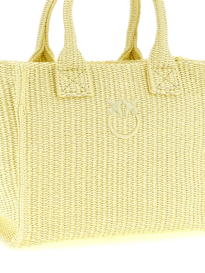 Mini Beach Shopper Tote Bag by PINKO for women in polyester polyurethane & polyethylene bicolour & yellow showcases a statuesque Love Birds Polyester Polyurethane & Polyethylene Mini Beach Shopper Tote Bag design, featuring a secure zipper, ample , and versatile handle for a statuesque finish.