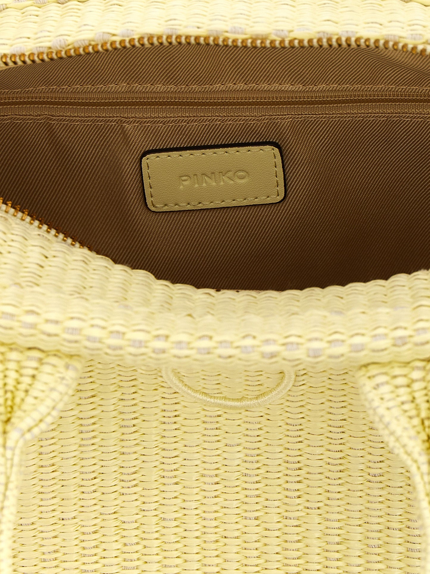 Mini Beach Shopper Tote Bag by PINKO for women in polyester polyurethane & polyethylene bicolour & yellow features an jet-setting Love Birds Polyester Polyurethane & Polyethylene Mini Beach Shopper Tote Bag design with a secure zipper, jet-setting , and versatile handle for a jet-setting look.