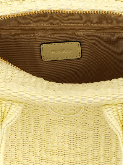 Mini Beach Shopper Tote Bag by PINKO for women in polyester polyurethane & polyethylene bicolour & yellow features an jet-setting Love Birds Polyester Polyurethane & Polyethylene Mini Beach Shopper Tote Bag design with a secure zipper, jet-setting , and versatile handle for a jet-setting look.