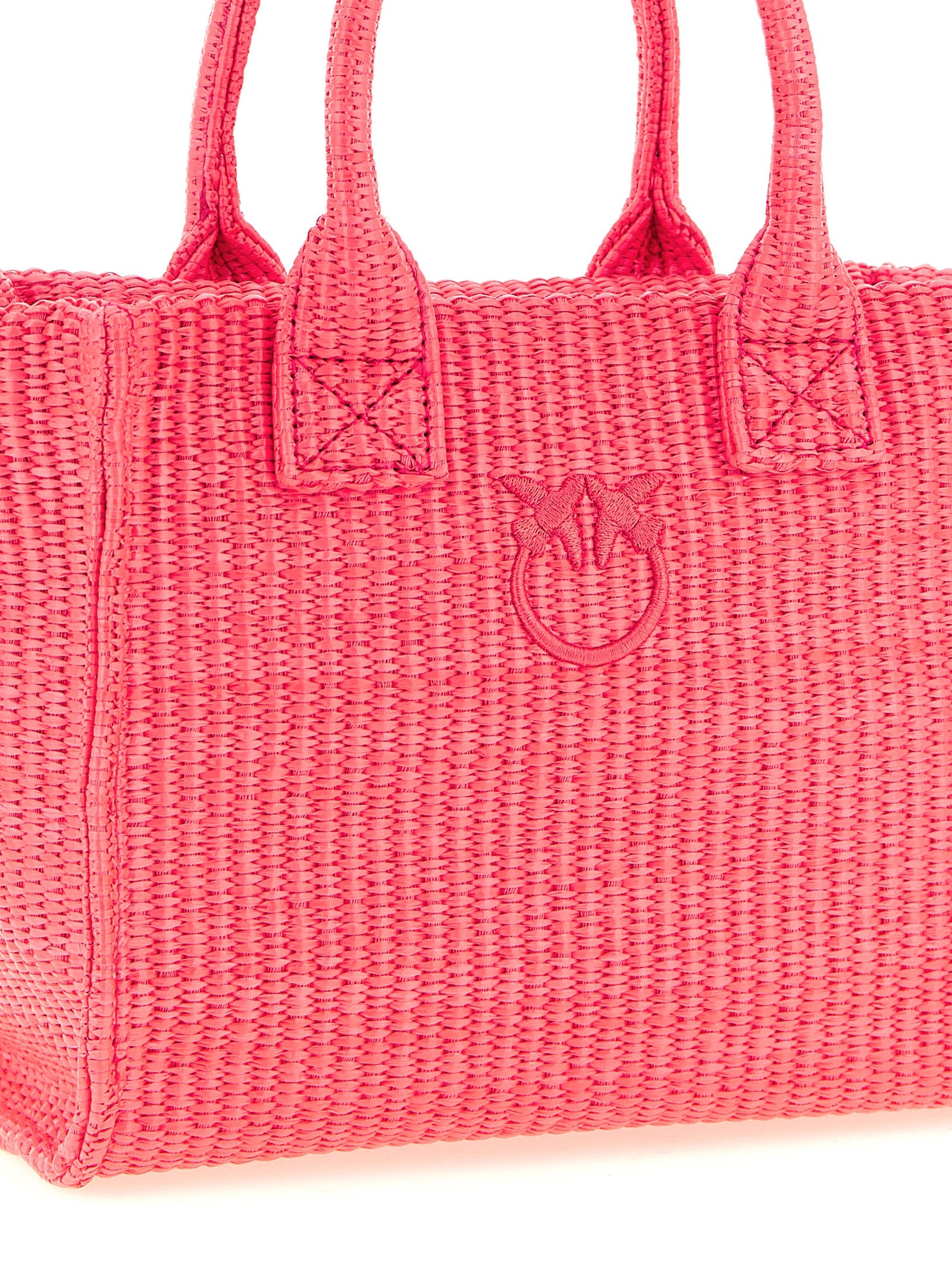 Mini Beach Shopper Tote Bag by PINKO for women in polyester polyurethane & polyethylene fuchsia features an jet-setting Love Birds Polyester Polyurethane & Polyethylene Mini Beach Shopper Tote Bag design with a secure zipper, jet-setting , and versatile handle for a jet-setting look.
