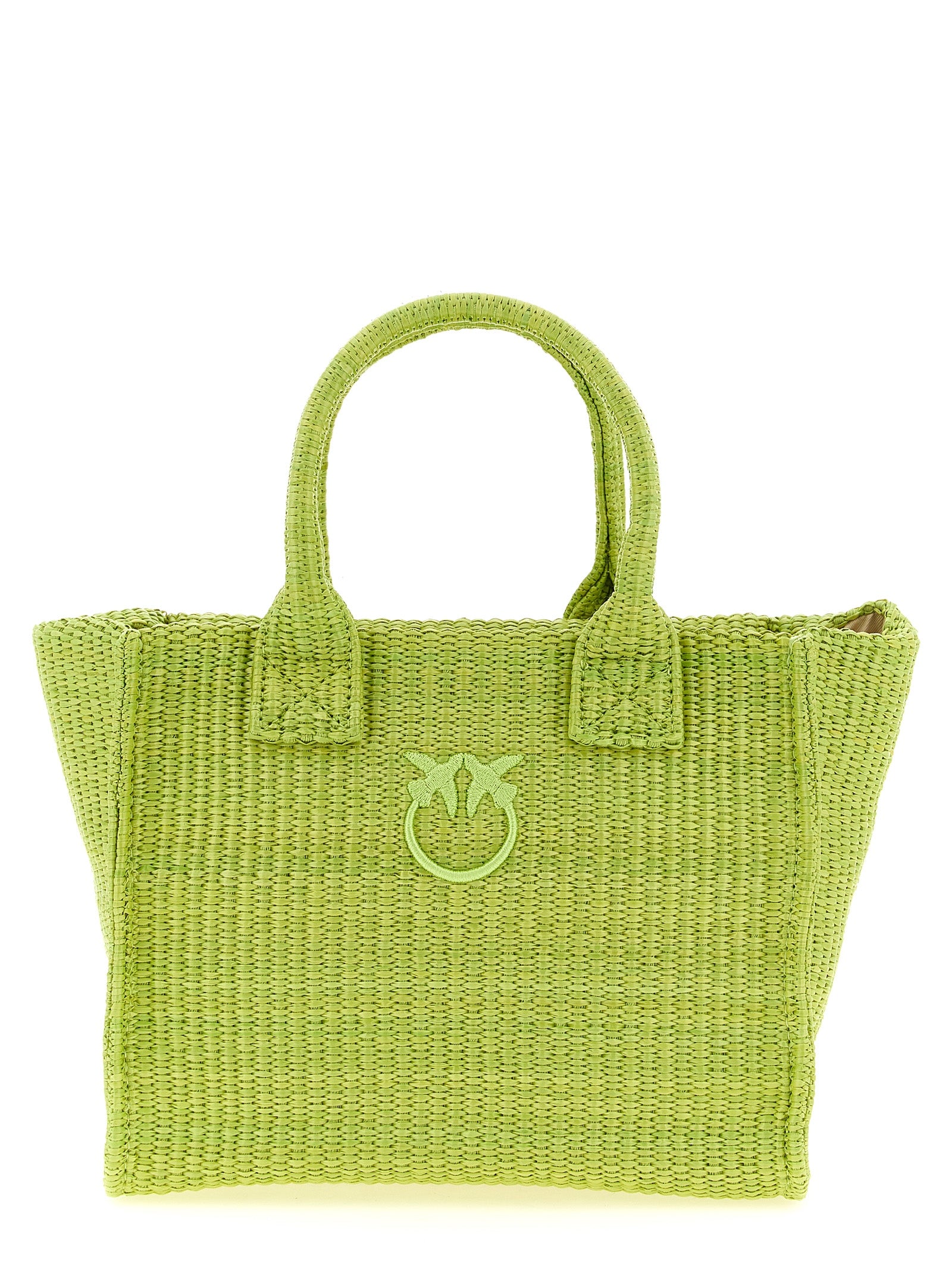 Mini Beach Shopper Tote Bag by PINKO for women in polyester polyurethane & polyethylene bicolour & green features an jet-set-ready silhouette, showcasing the Love Birds Polyester Polyurethane & Polyethylene Mini Beach Shopper Tote Bag design with a secure zipper, ample , and versatile .