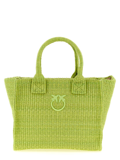 Mini Beach Shopper Tote Bag by PINKO for women in polyester polyurethane & polyethylene bicolour & green features an jet-set-ready silhouette, showcasing the Love Birds Polyester Polyurethane & Polyethylene Mini Beach Shopper Tote Bag design with a secure zipper, ample , and versatile .