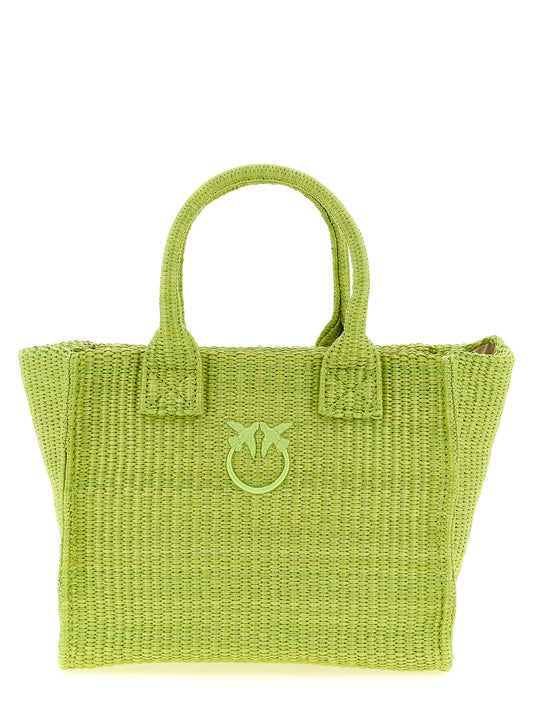 Mini Beach Shopper Tote Bag by PINKO for women in polyester polyurethane & polyethylene bicolour & green features an jet-set-ready silhouette, showcasing the Love Birds Polyester Polyurethane & Polyethylene Mini Beach Shopper Tote Bag design with a secure zipper, ample , and versatile .