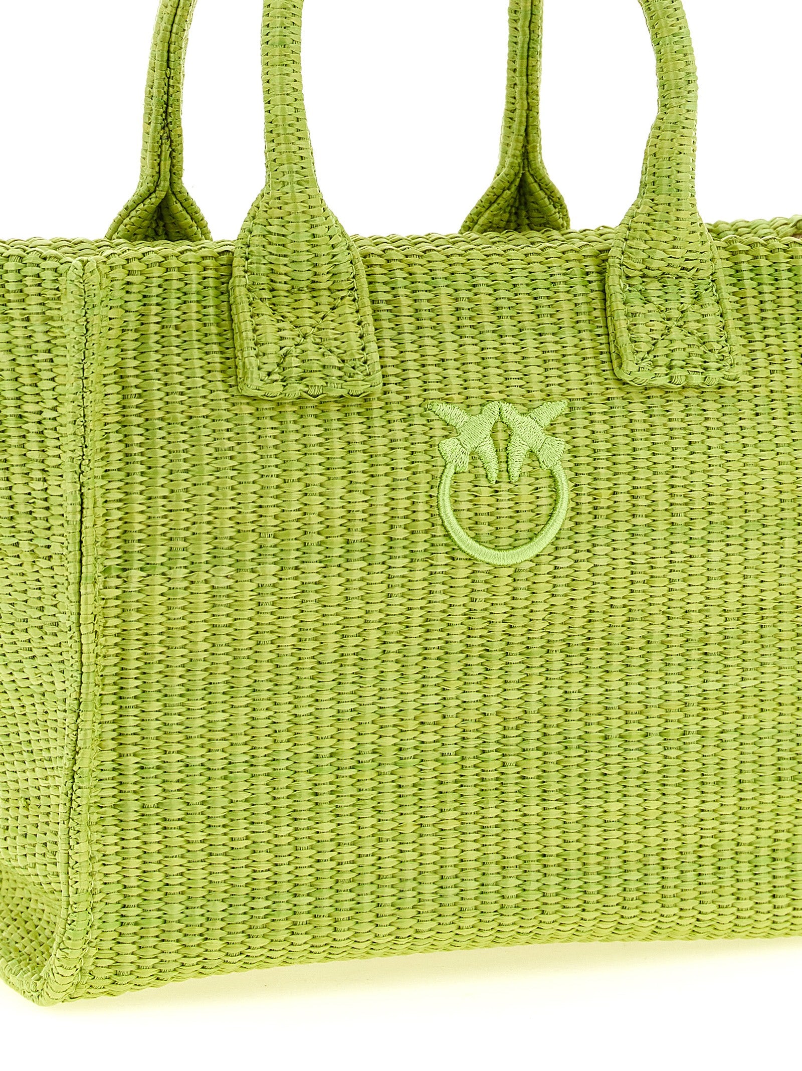 Mini Beach Shopper Tote Bag by PINKO for women in polyester polyurethane & polyethylene bicolour & green features a jet-set Love Birds Polyester Polyurethane & Polyethylene Mini Beach Shopper Tote Bag design, complete with a secure zipper, ample , and versatile for a jet-set look.