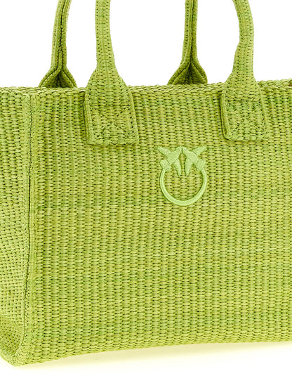 Mini Beach Shopper Tote Bag by PINKO for women in polyester polyurethane & polyethylene bicolour & green features a jet-set Love Birds Polyester Polyurethane & Polyethylene Mini Beach Shopper Tote Bag design, complete with a secure zipper, ample , and versatile for a jet-set look.