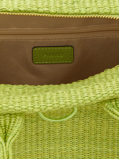 Mini Beach Shopper Tote Bag by PINKO for women in polyester polyurethane & polyethylene bicolour & green features an jet-set-ready silhouette, showcasing the Love Birds Polyester Polyurethane & Polyethylene Mini Beach Shopper Tote Bag design with a secure zipper, ample , and versatile .