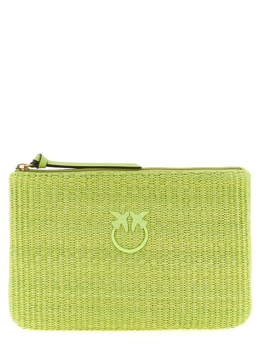 Clutch Handbag by PINKO for women in cotton polyester bicolour & green features a architectural silhouette, showcasing a secure zipper, ample , and versatile for a architectural finish.