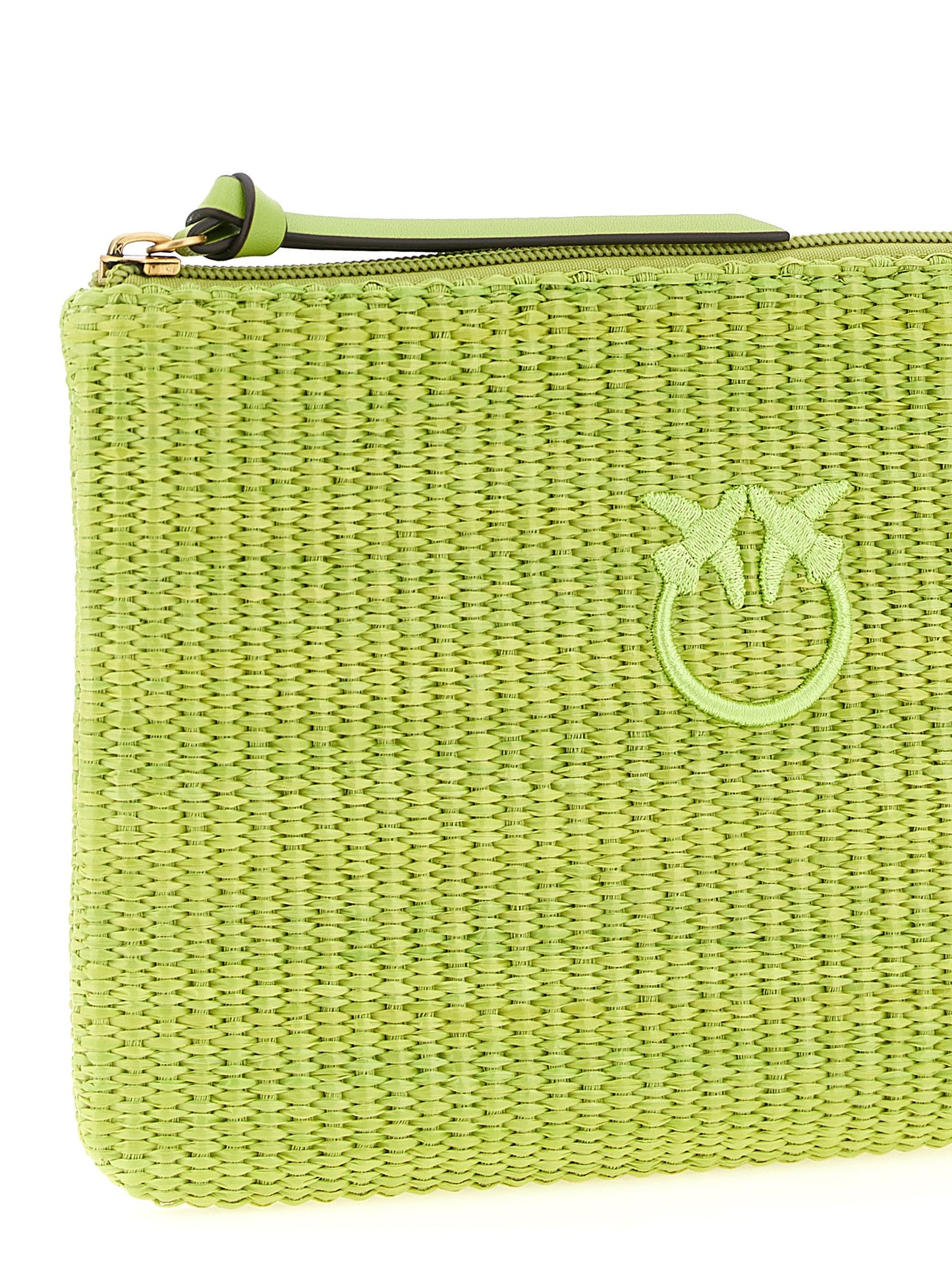 Clutch Handbag by PINKO for women in cotton polyester bicolour & green showcases a sculptural silhouette, featuring a secure zipper, ample , and versatile for a sculptural aesthetic.