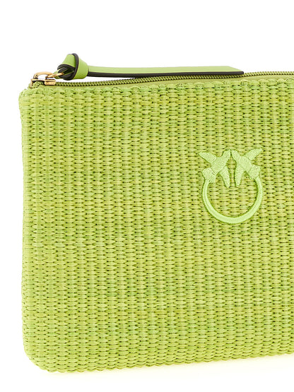 Clutch Handbag by PINKO for women in cotton polyester bicolour & green showcases a sculptural silhouette, featuring a secure zipper, ample , and versatile for a sculptural aesthetic.