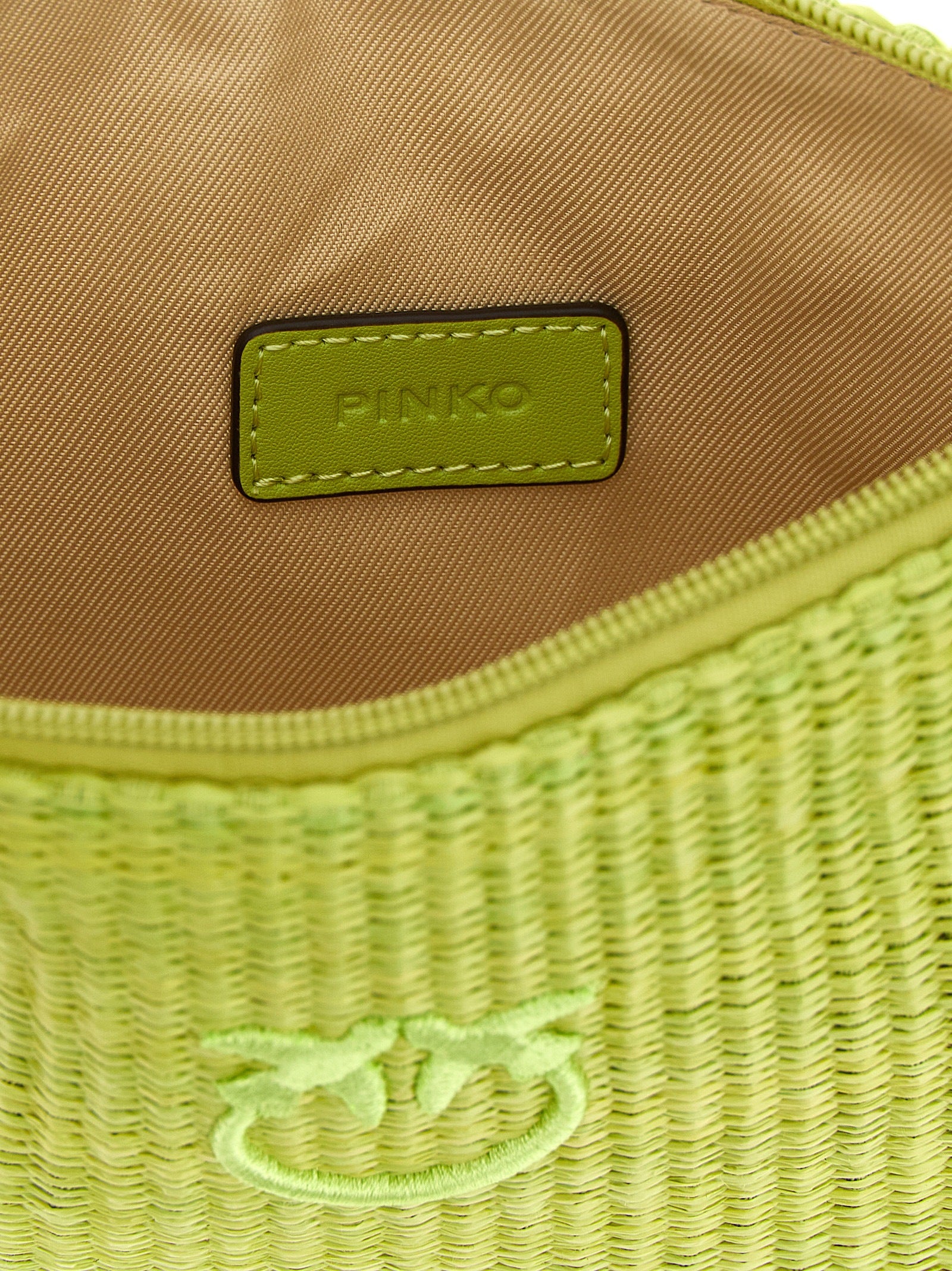 Clutch Handbag by PINKO for women in cotton polyester bicolour & green features an sculptural silhouette, showcasing a secure zipper and sculptural with versatile for a sophisticated look.