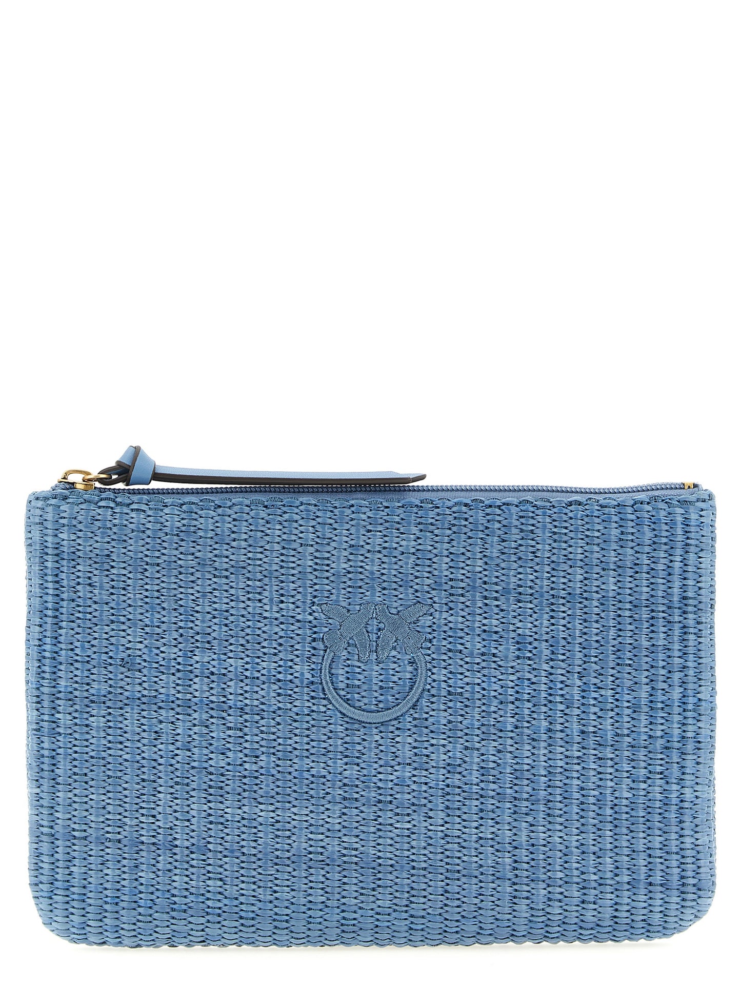 Clutch Handbag by PINKO for women in cotton polyester light-blue showcases a sculptural silhouette, featuring a secure zipper, ample , and versatile for a sculptural finish.