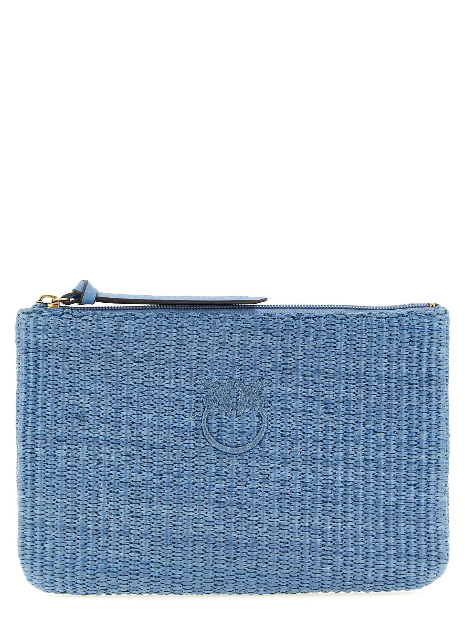 Clutch Handbag by PINKO for women in cotton polyester light-blue showcases a sculptural silhouette, featuring a secure zipper, ample , and versatile for a sculptural finish.