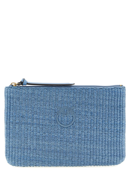 Clutch Handbag by PINKO for women in cotton polyester light-blue showcases a sculptural silhouette, featuring a secure zipper, ample , and versatile for a sculptural finish.