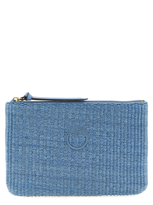 Clutch Handbag by PINKO for women in cotton polyester light-blue showcases a sculptural silhouette, featuring a secure zipper, ample , and versatile for a sculptural finish.