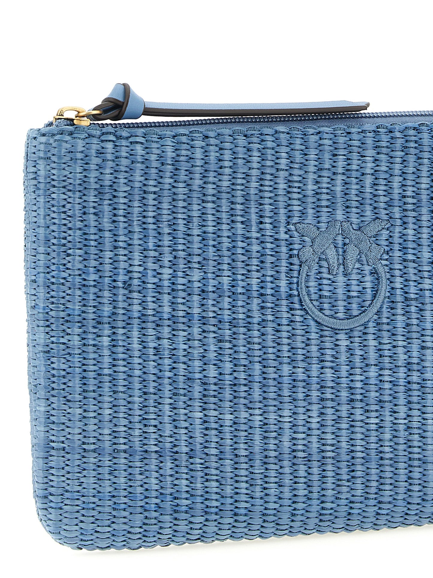 Clutch Handbag by PINKO for women in cotton polyester light-blue features an sculptural silhouette, showcasing a secure zipper and sculptural with versatile for a sophisticated look.