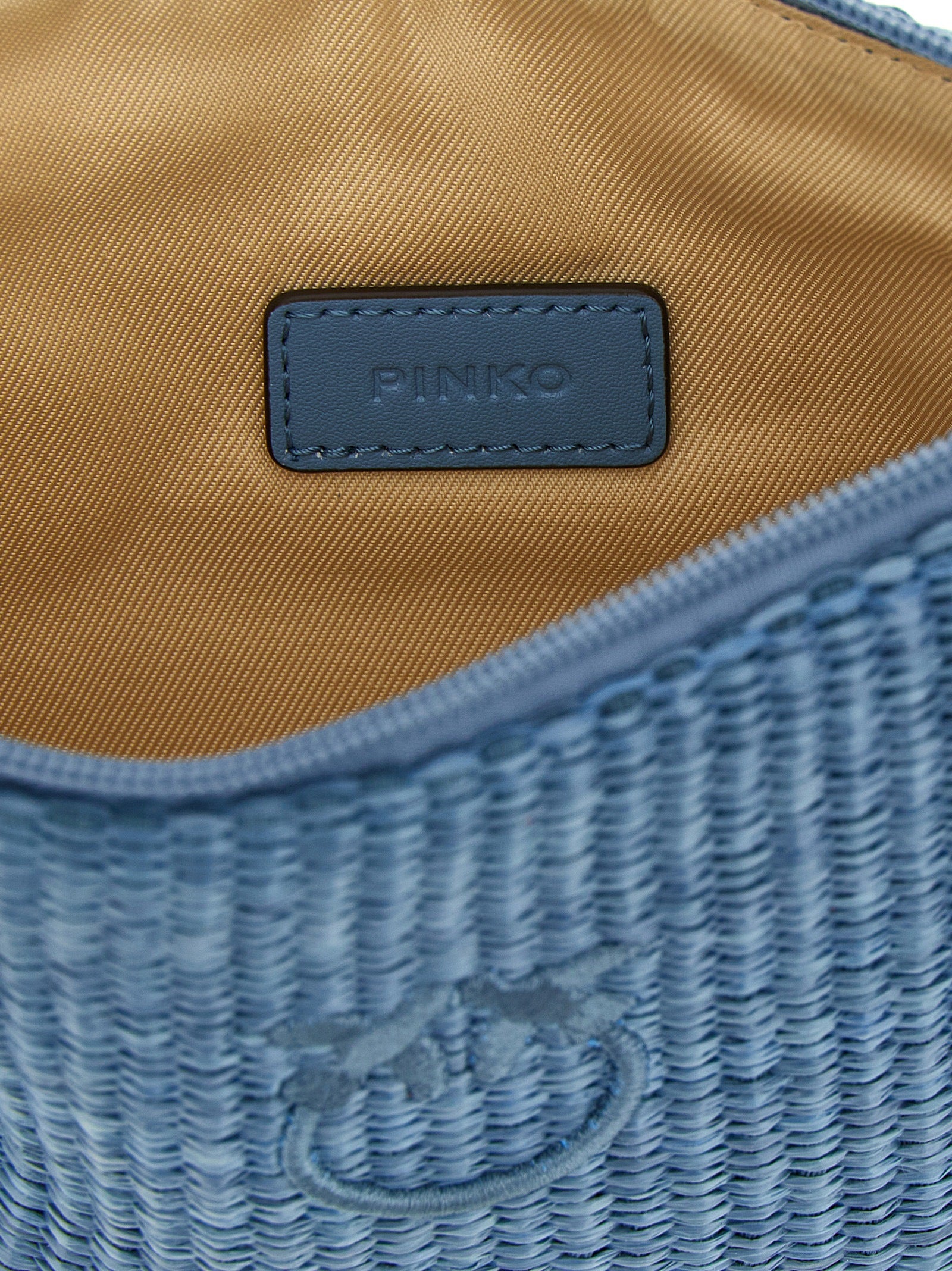 Clutch Handbag by PINKO for women in cotton polyester light-blue showcases a sculptural silhouette, featuring a secure zipper, ample , and versatile for a sculptural aesthetic.