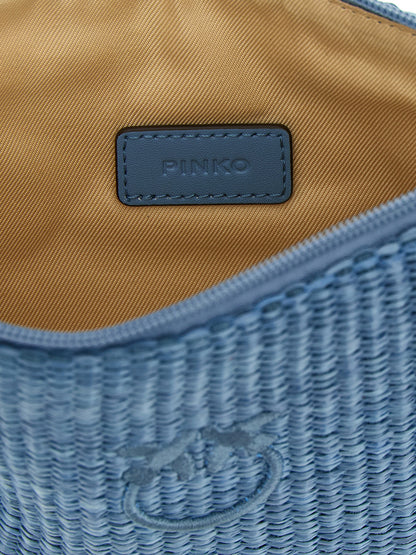 Clutch Handbag by PINKO for women in cotton polyester light-blue showcases a sculptural silhouette, featuring a secure zipper, ample , and versatile for a sculptural aesthetic.