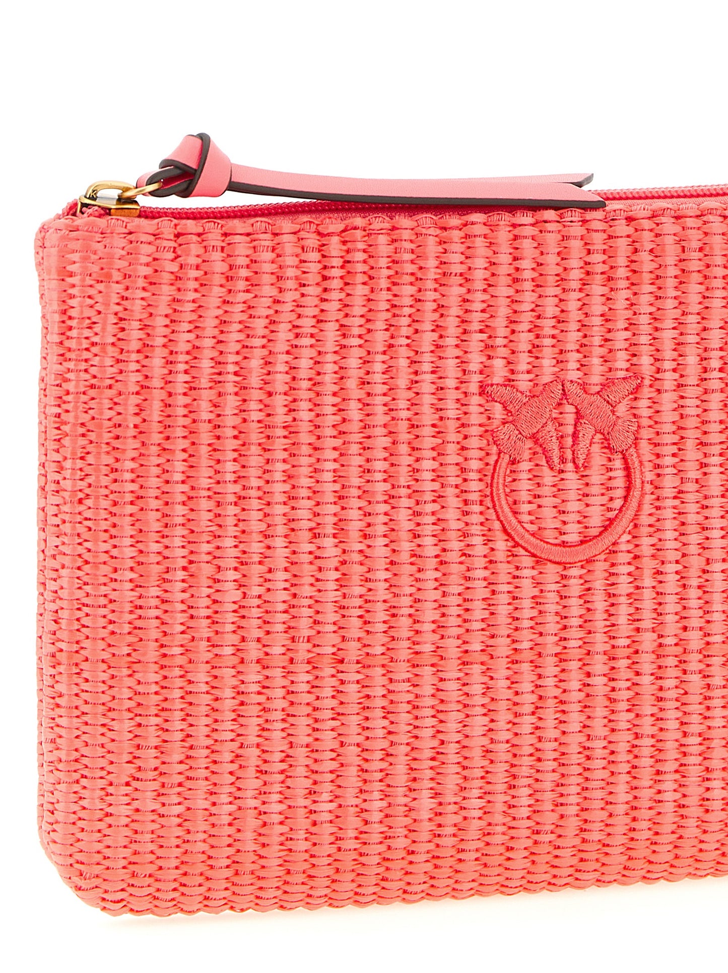 Clutch Handbag by PINKO for women in cotton polyester fuchsia features a sculptural silhouette with a secure zipper, organized , and versatile for a sculptural finish.