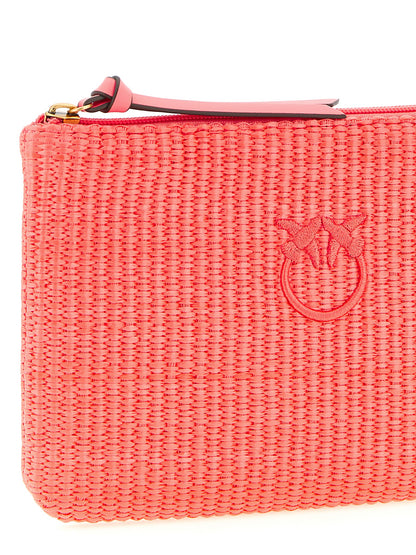 Clutch Handbag by PINKO for women in cotton polyester fuchsia features a sculptural silhouette with a secure zipper, organized , and versatile for a sculptural finish.