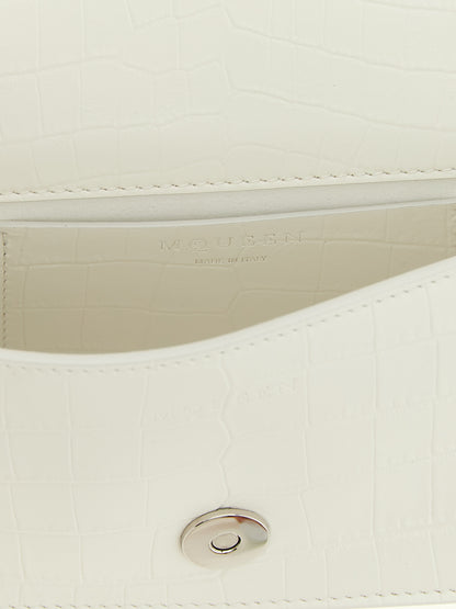Mini Shoulder Flap Bag by Alexander McQueen for women in calfskin leather white, signature & print features a statuesque silhouette, showcasing a secure flap & magnetic and statuesque with versatile shoulder-strap, adjustable-strap & handle for a statuesque finish.