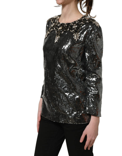 Dolce & Gabbana Women's Long-Sleeve Silk Crystal Sequins & Polyester Blouse - Charcoal Gray