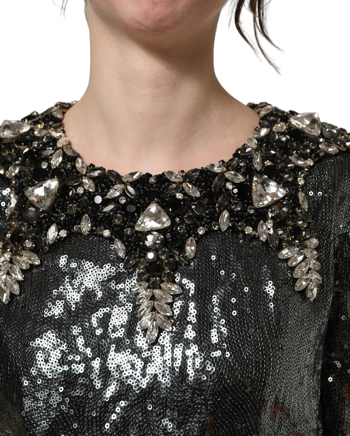 Dolce & Gabbana Women's Long-Sleeve Silk Crystal Sequins & Polyester Blouse - Charcoal Gray
