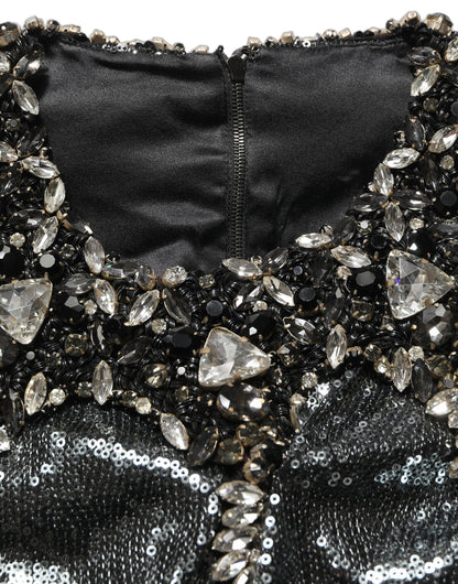 Dolce & Gabbana Metallic Gray Sequin Embellished Blouse Top