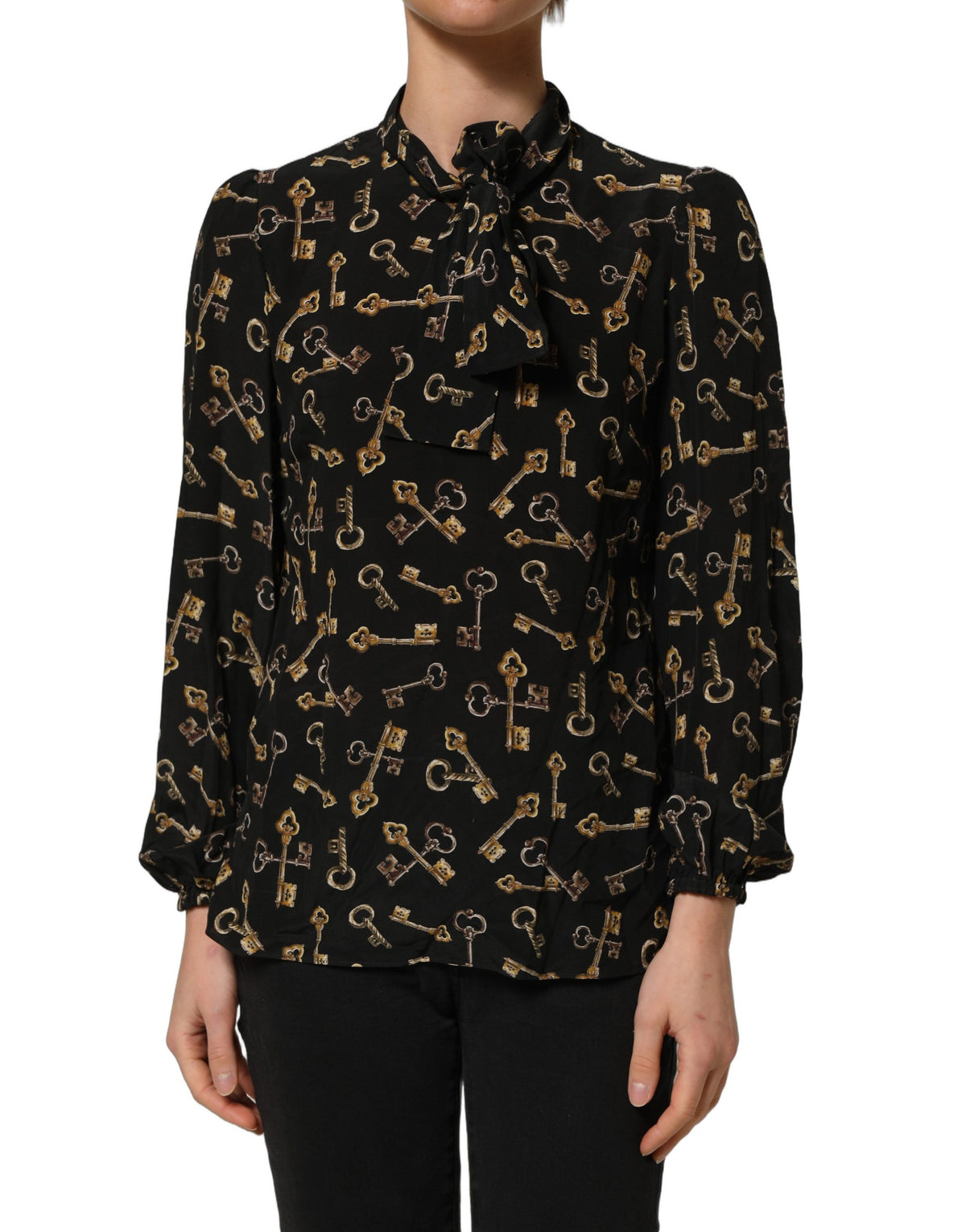 Dolce & Gabbana Women's Long-Sleeve Silk Blouse - Black Patterned Print