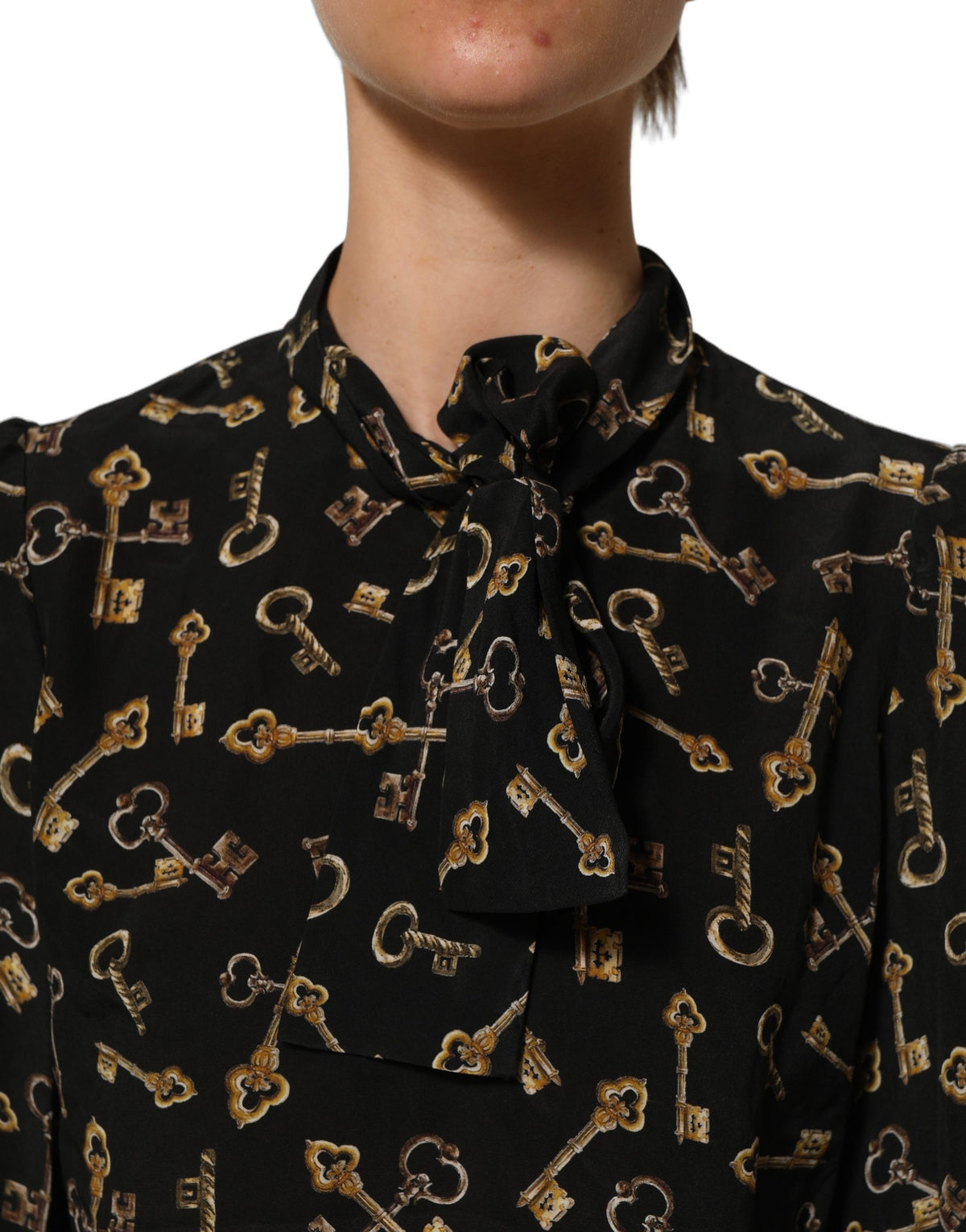 Dolce & Gabbana Women's Long-Sleeve Silk Blouse - Black Patterned Print