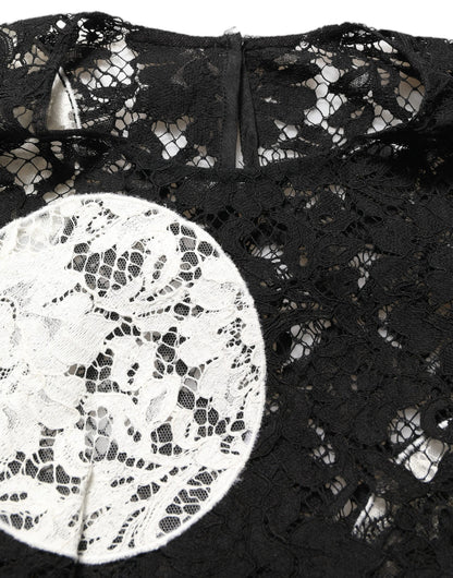 Dolce & Gabbana Black White Floral Lace Short Sleeve Blouse Top