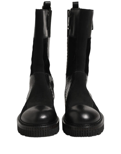 Dolce & Gabbana Black Patchwork Leather Mid Calf Boots Shoes