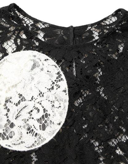 Dolce & Gabbana Women's Short-Sleeve Round Neck Cotton Silk Viscose & Lace Blouse - Black White Floral