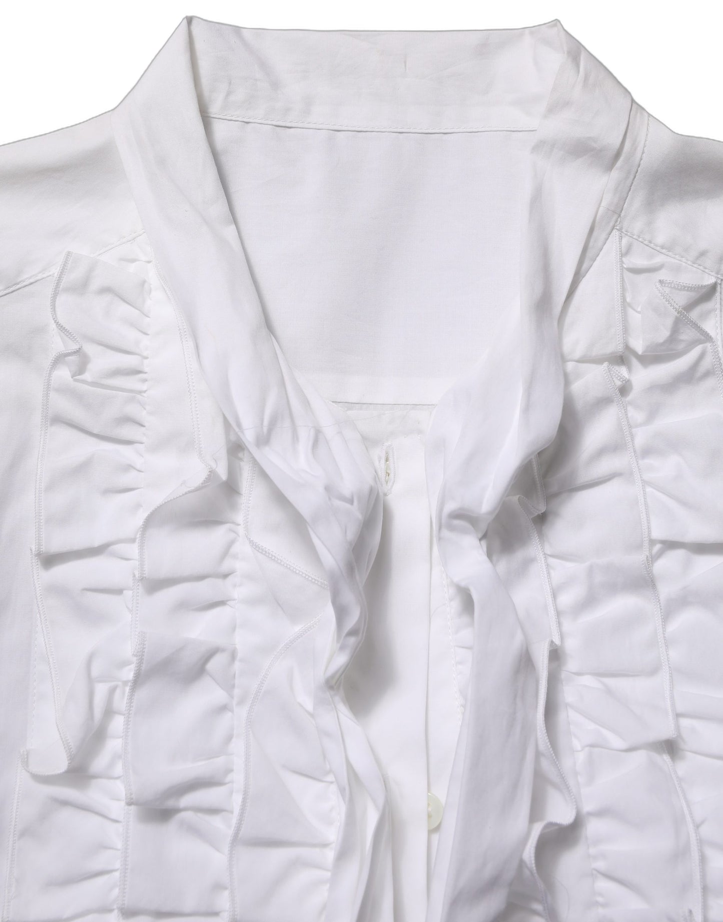 Dolce & Gabbana White Ruffled Bib Long Sleeves Blouse Top