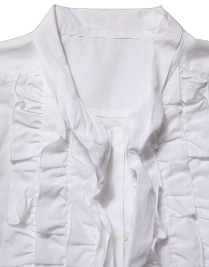 Dolce & Gabbana White Ruffled Bib Long Sleeves Blouse Top