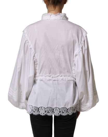 Dolce & Gabbana Women's Long-Sleeve Cotton Lace Polyester & Viscose Blouse - White