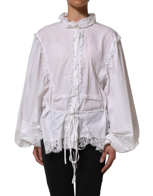 Dolce & Gabbana Women's Long-Sleeve Cotton Lace Polyester & Viscose Blouse - White