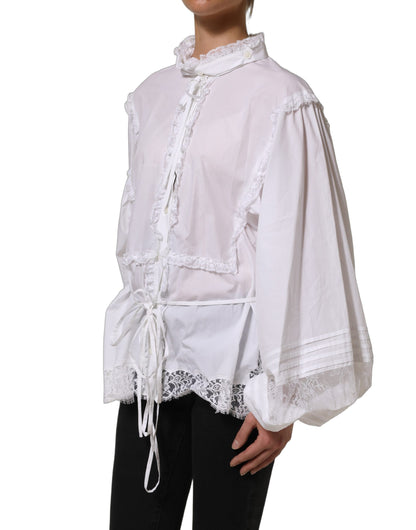 Dolce & Gabbana Women's Long-Sleeve Cotton Lace Polyester & Viscose Blouse - White