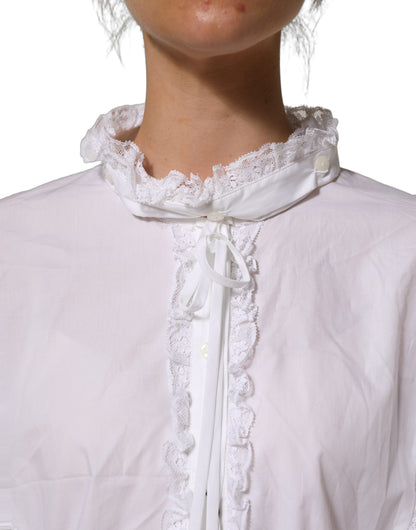 Dolce & Gabbana White Ruffled Lace Embellished Blouse Top