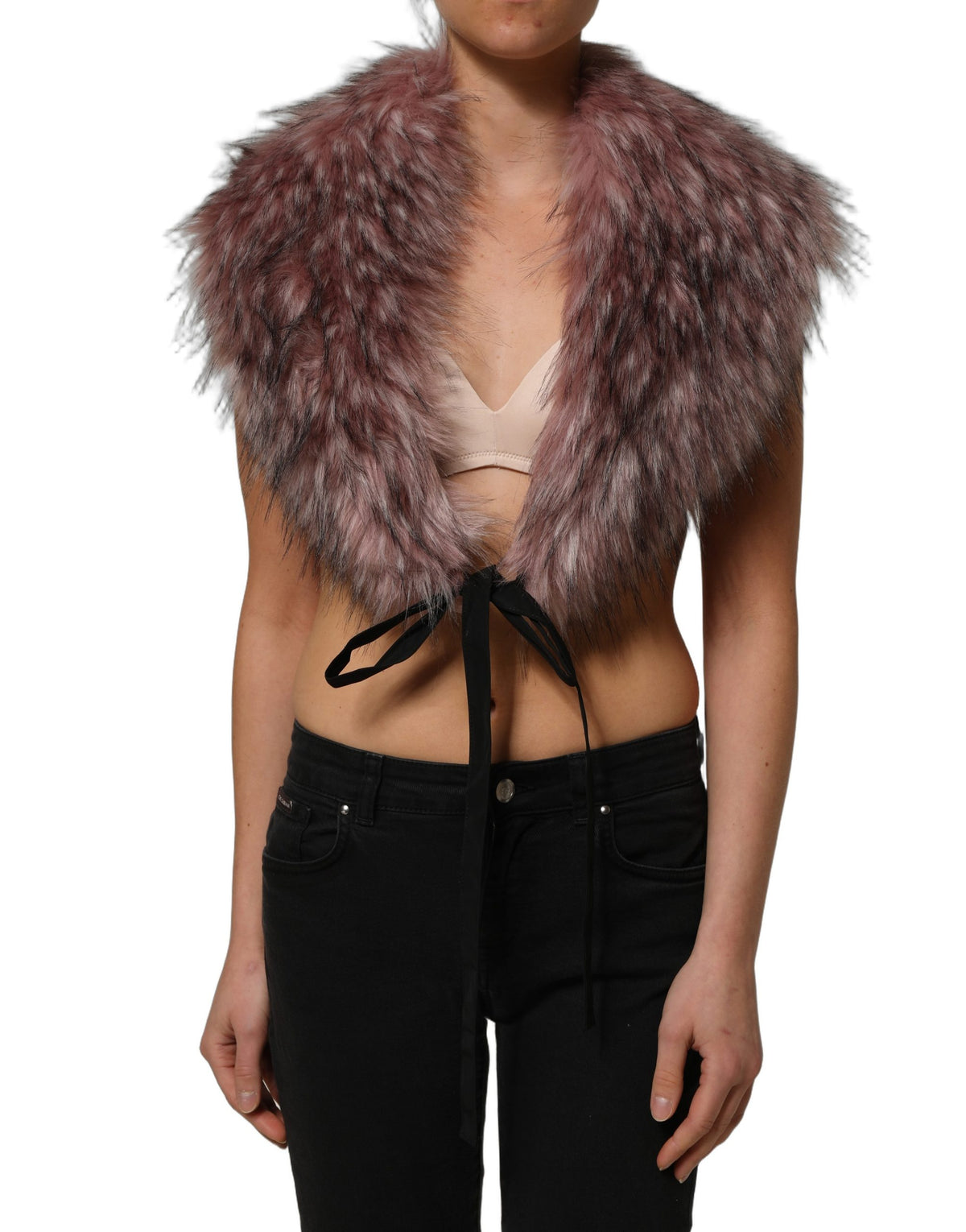Dolce & Gabbana Women's Sleeveless Acrylic Polyester & Faux Fur Blouse - Pink