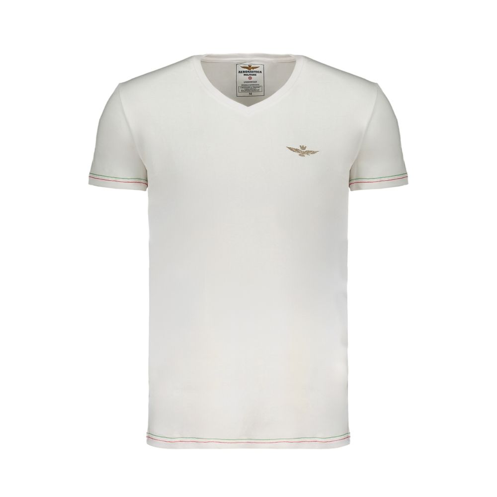 T-Shirt by Aeronautica Militare for men in stretch cotton white, signature & print showcases a fashionable silhouette, elegantly detailed with a fashionable and v-neck neckline for a sophisticated, high-fashion look.