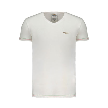 T-Shirt by Aeronautica Militare for men in stretch cotton white, signature & print showcases a fashionable silhouette, elegantly detailed with a fashionable and v-neck neckline for a sophisticated, high-fashion look.