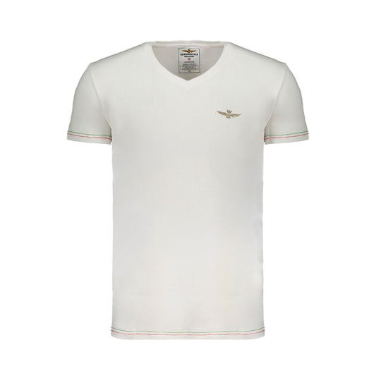 T-Shirt by Aeronautica Militare for men in stretch cotton white, signature & print showcases a fashionable silhouette, elegantly detailed with a fashionable and v-neck neckline for a sophisticated, high-fashion look.