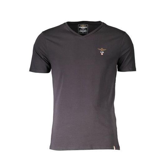 Activewear T-Shirt by Aeronautica Militare for men in stretch cotton black features an ergonomic design with , highlighting a ergonomic short-sleeve length and ergonomic v-neck neckline for a high-performance look.