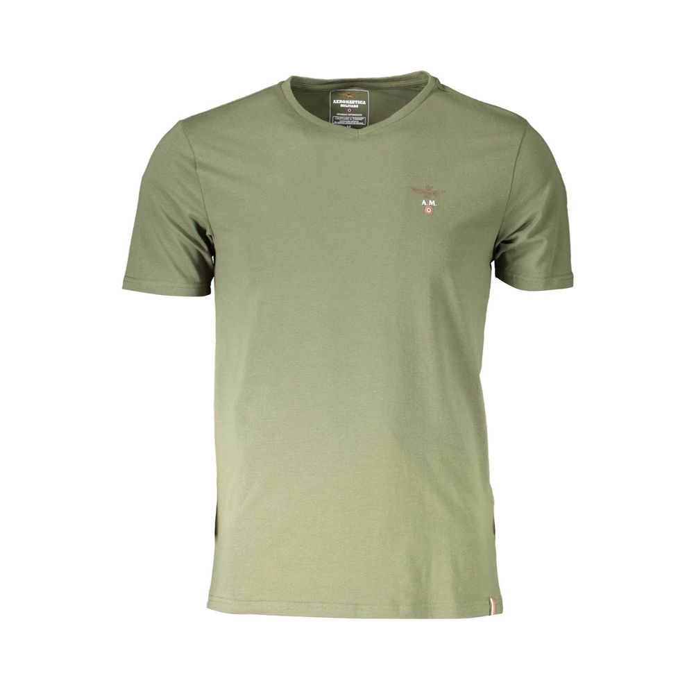 Activewear T-Shirt by Aeronautica Militare for men in stretch cotton green features an athletic silhouette with short-sleeve sleeves and a v-neck neckline neckline, enhanced by high-performance .